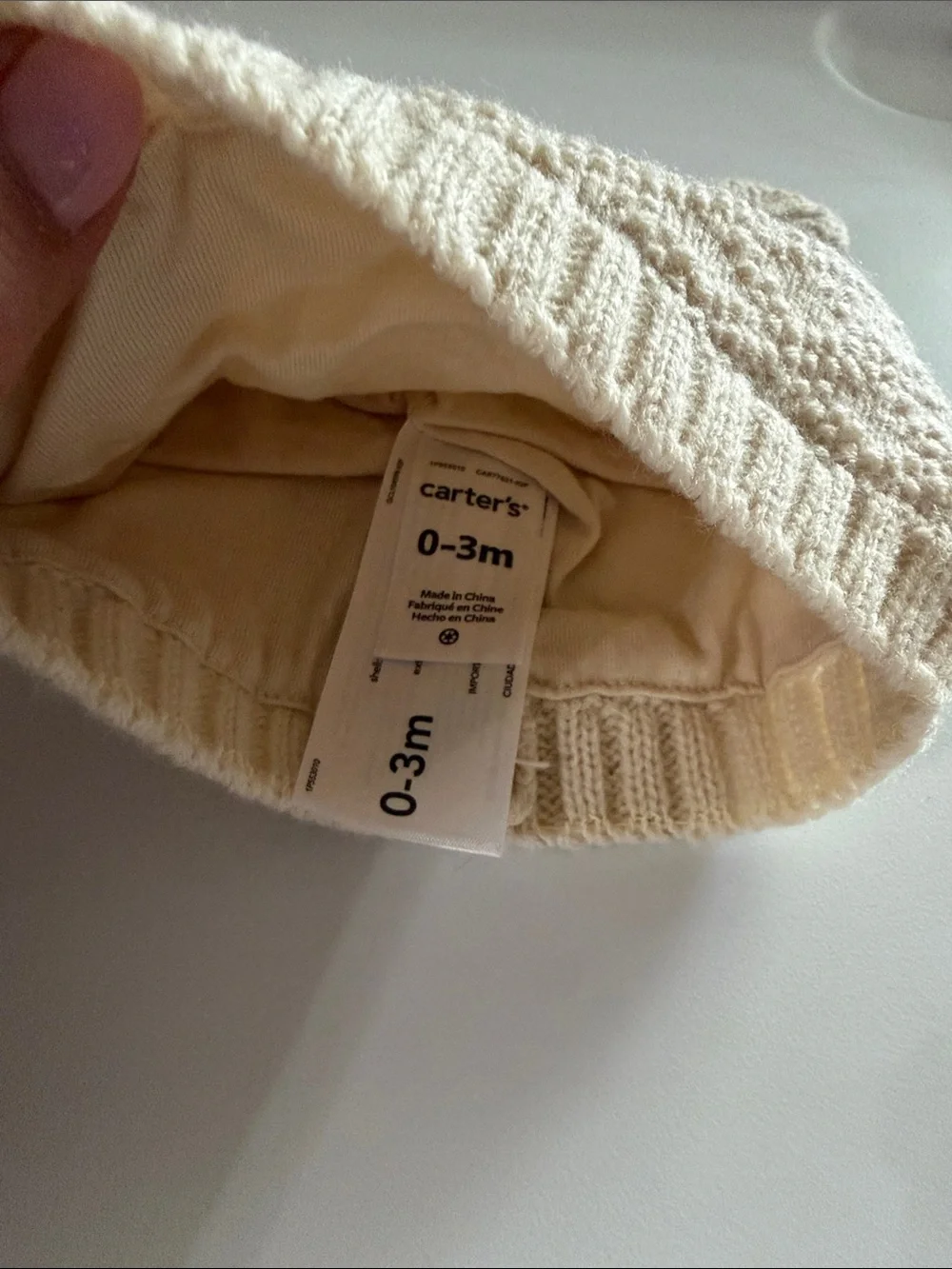 Carter's Cream Knit Hat with Pom Ear Details